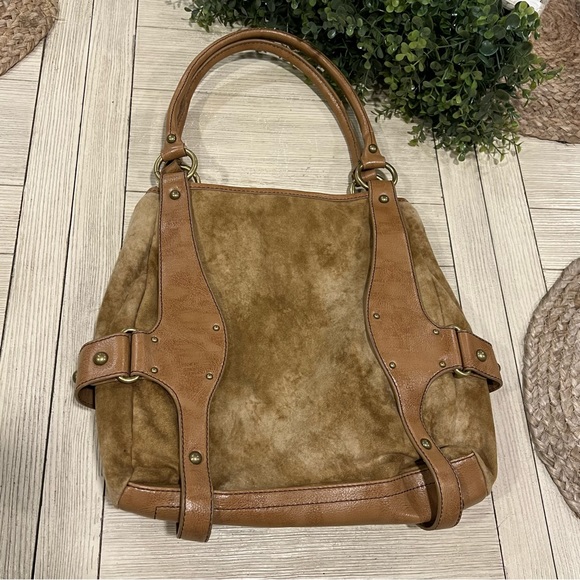 PRITZI Wheat Studded Brass Large Hobo Shoulder Bag Vegan Suede Leather - Picture 5 of 14